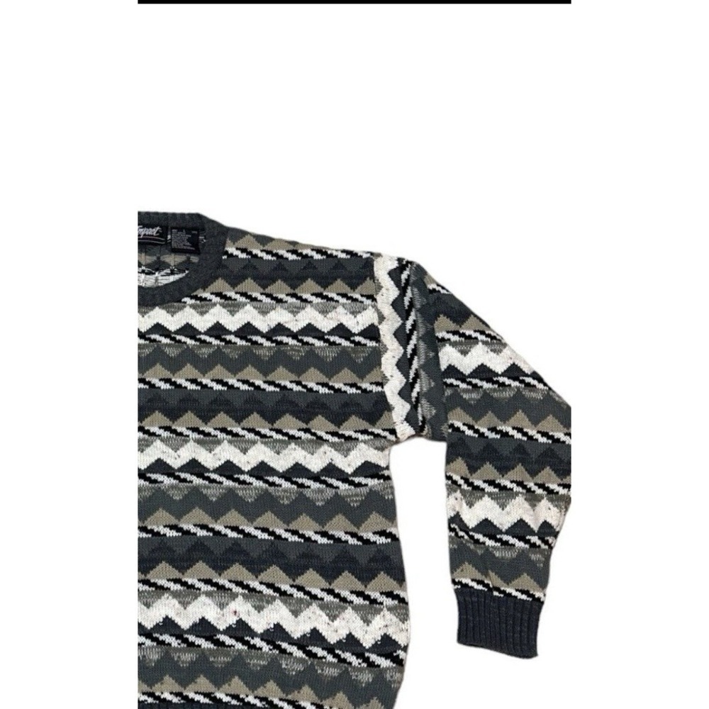 Vintage Impact Grandpa Sweater Mens Large Pullover Gray Geometric Acrylic Y2K